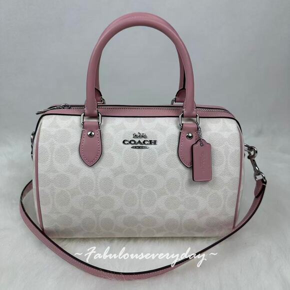Coach Rowan Satchel Crossbody Bag In Signature Canvas/Chalk/Carnation CV961 NWT - Picture 1 of 9